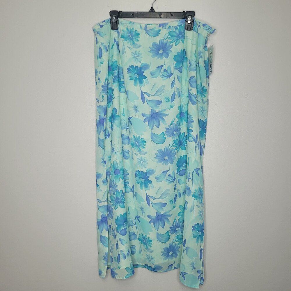 Vintage y2k bright pastel blue floral side slit cute modest preppy skirt 18 NWT